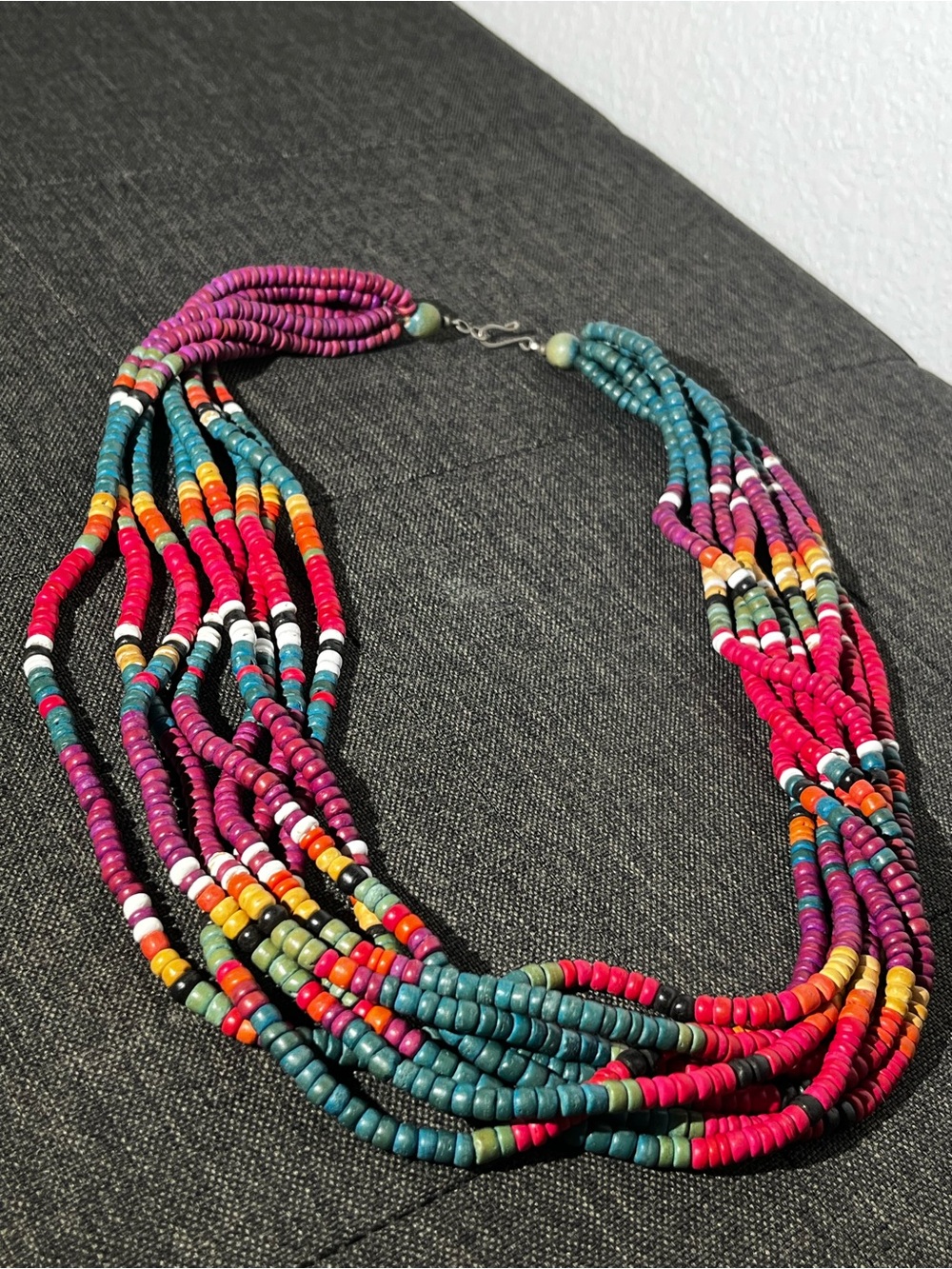 Multistrand Colorful Beaded Necklace - Turquoise & Fuchsia